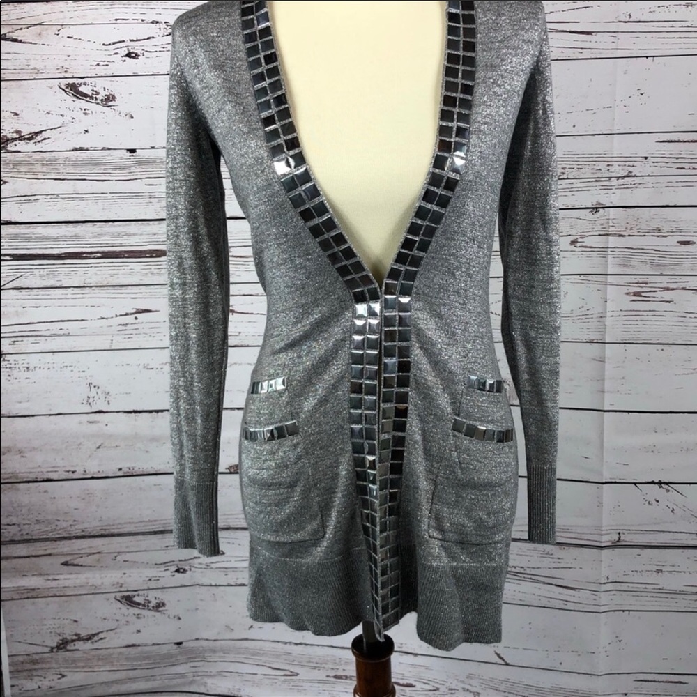 Cache metallic silver sparkly long cardigan - Picture 3 of 7